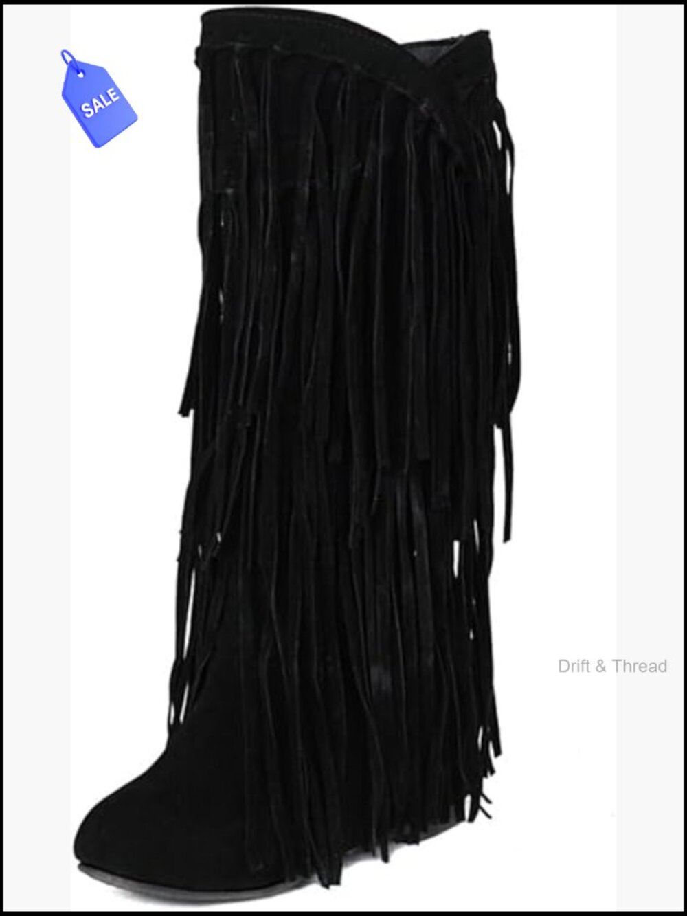 Fringe Western Knee-High Boots Hidden Heel Cowgirl Style Pull-On